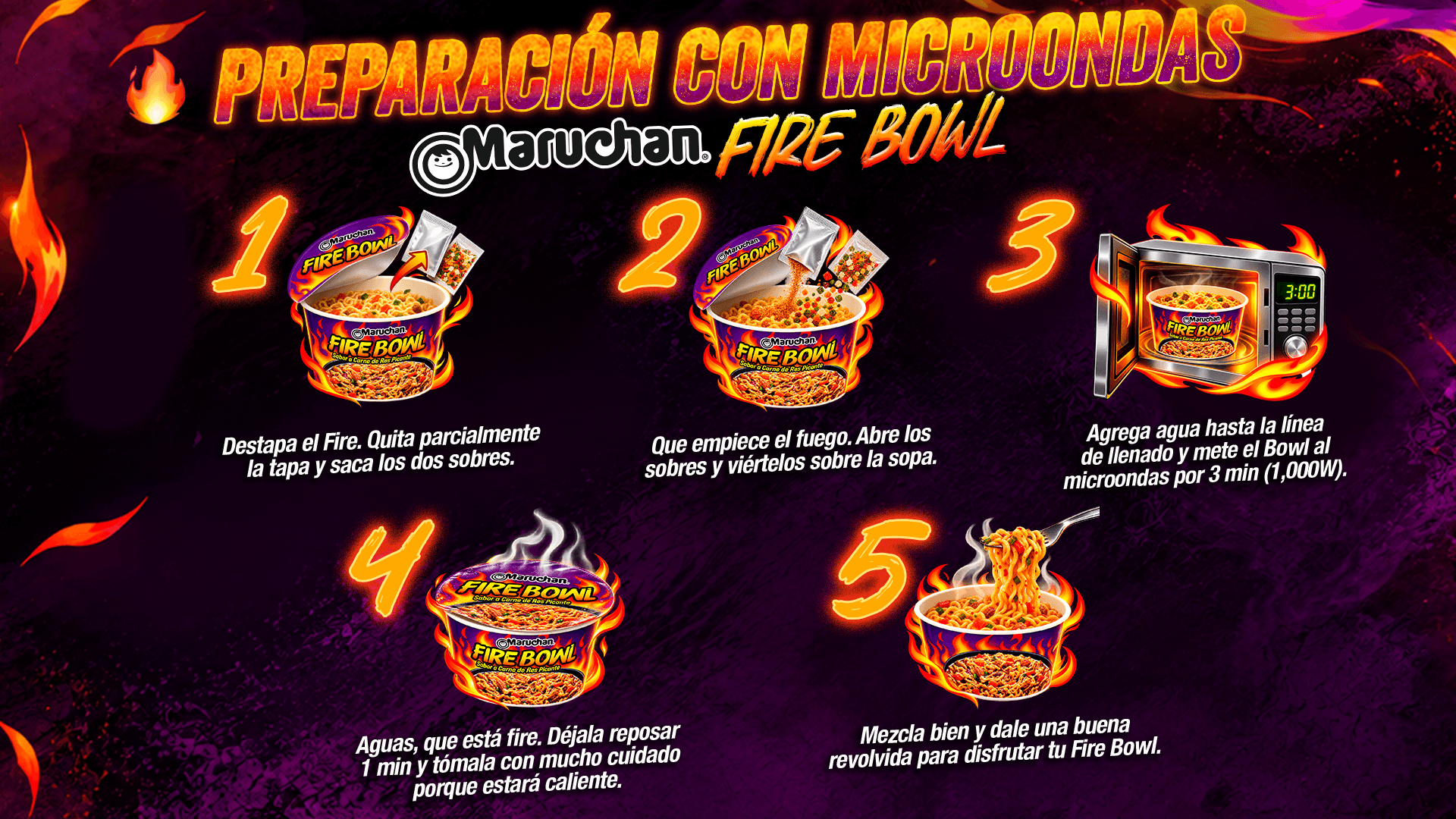 Preparación con microondas de Maruchan Fire Bowl