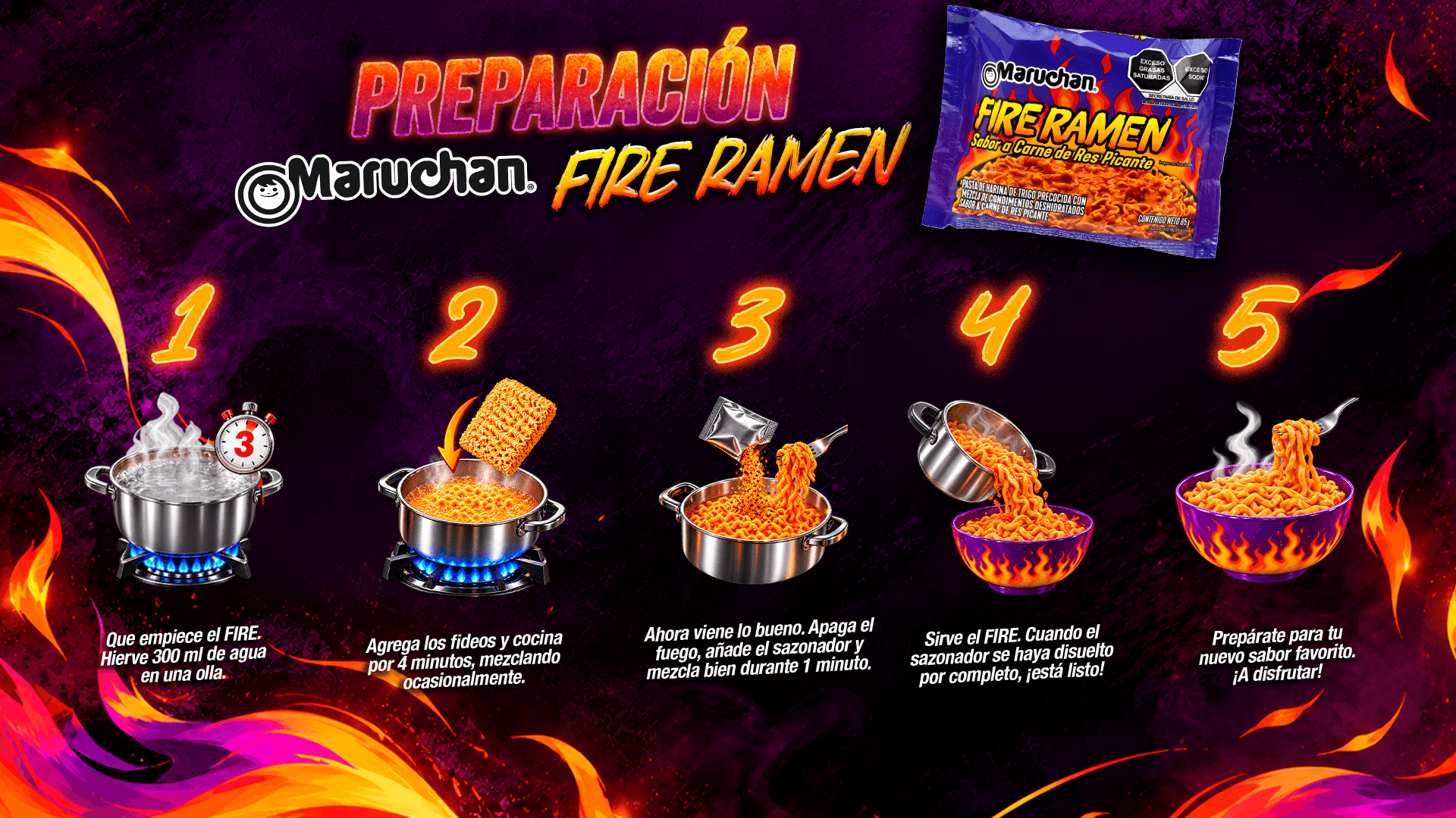 Preparación de Maruchan Fire Ramen